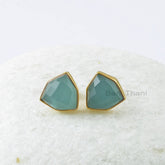 Aqua Chalcedony Stud Earrings - Gold Plated Studs - Solid Silver - 10mm Trillion Hexagon - Jewelry For Wholesale - Gift For Bridesmaids